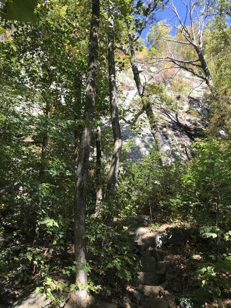 Rainbow Falls Trail is steep in sections with stairs cut into the rocks but a nice trail and will go right below a granite face with another small stream as you get closer to the falls.