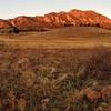 Looking west to the sunrise on the flatirons, along the South Boulder Creek West trail.