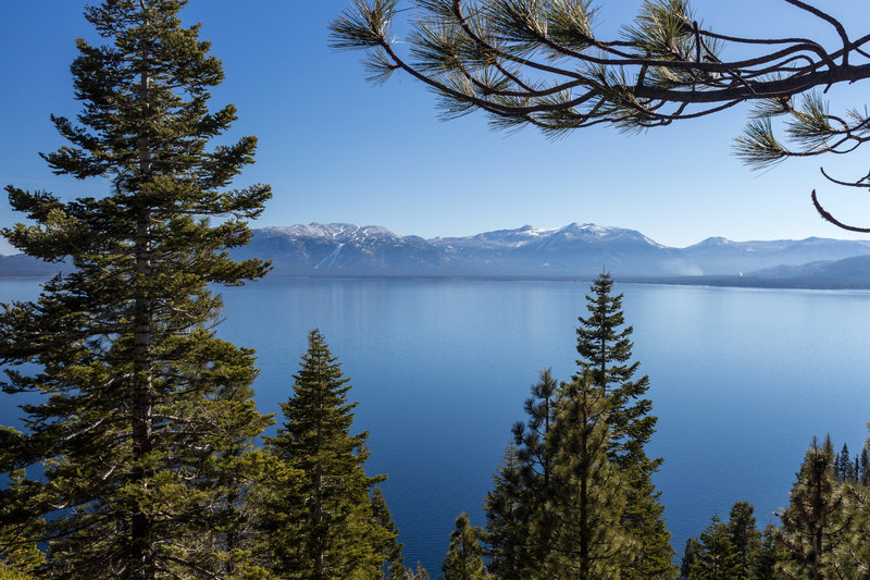 View across Lake Tahoe from Rubicon Trail in D.L. Bliss State Park