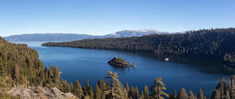 Emerald Bay with Fannette Island from Emerald Bay Overlook at the beginning of Vikingsholm Trail