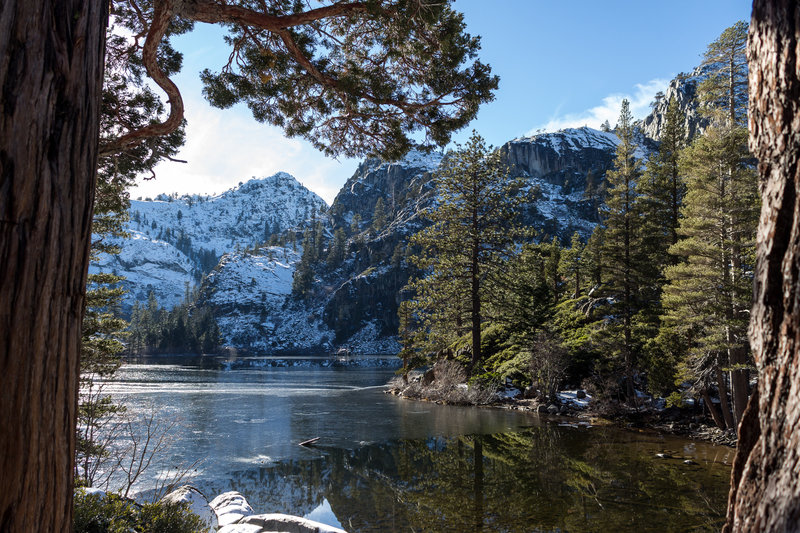 Eagle Lake with a thin layer of ice