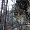 Skirting the edge of the cliffline on Battleship Rock Trail.