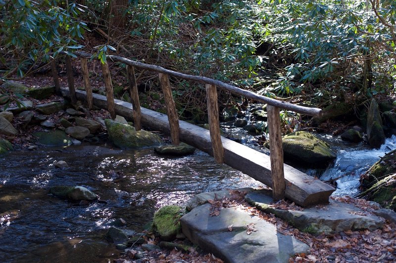 One of the three log bridges that must be crossed.   Use caution in the mornings as they may be icy with ice or frost due to the cooler temperatures around the creeks.