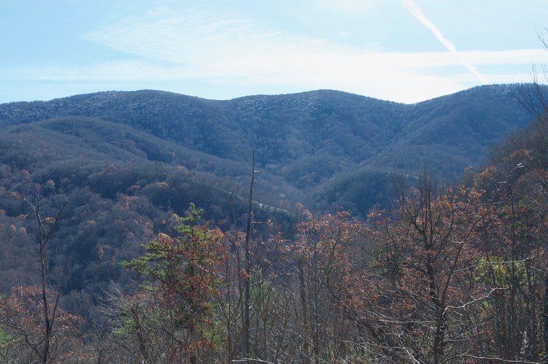 A break in the trees, thanks to high winds that blew through the area a couple of years ago, gives you good views of the surrounding mountains.