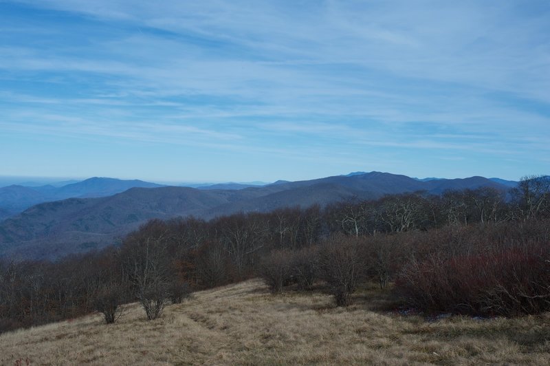 Other ridges and mountains can be seen from the bald.  It is a spectacular view.