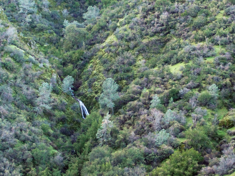 A distant view of the waterfalls on Mount Diablo's Falls Trail