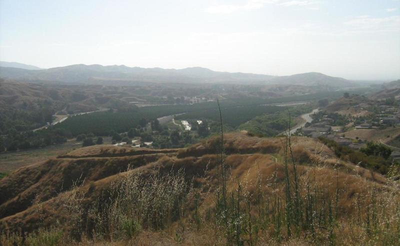 Hazy morning looking down Creekside Trail to San Timoteo Canyon.