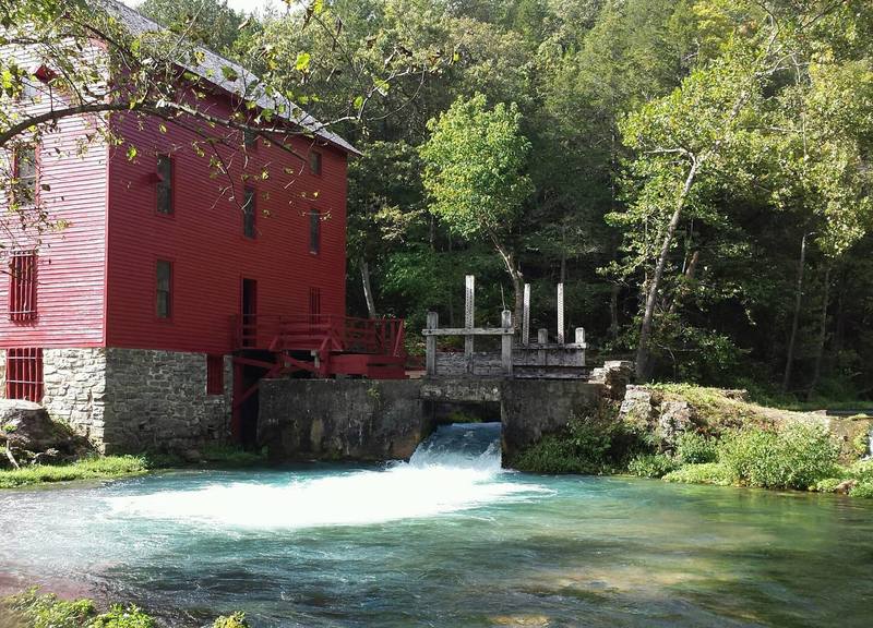 Alley Mill with the flood gate to Alley Spring open.