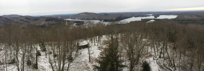 View from on top of the Kane Mt fire tower... Amazing 360 degree view of 3 different nearby lakes!