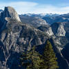 Half Dome. Nevada Falls and Vernal Falls to the right in front of Liberty Cap.