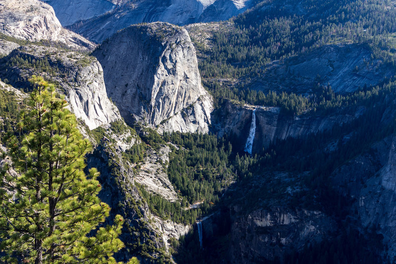 Vernal Falls and Nevada Falls with Liberty Cap and Mount Broderick to the left