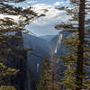 Sunset through the trees on Four Mile Trail looking west into Yosemite Valley