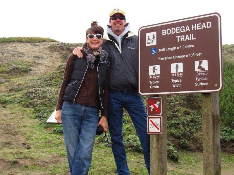 Sharing the sign stating the rules of the Bodega Head Trail