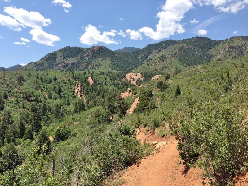 Looking back at the Rocky Mountain foothills from the end of the Mesa Trail