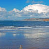 View across Linda Mar beach to Mori Point, Daly City and Marin headlands