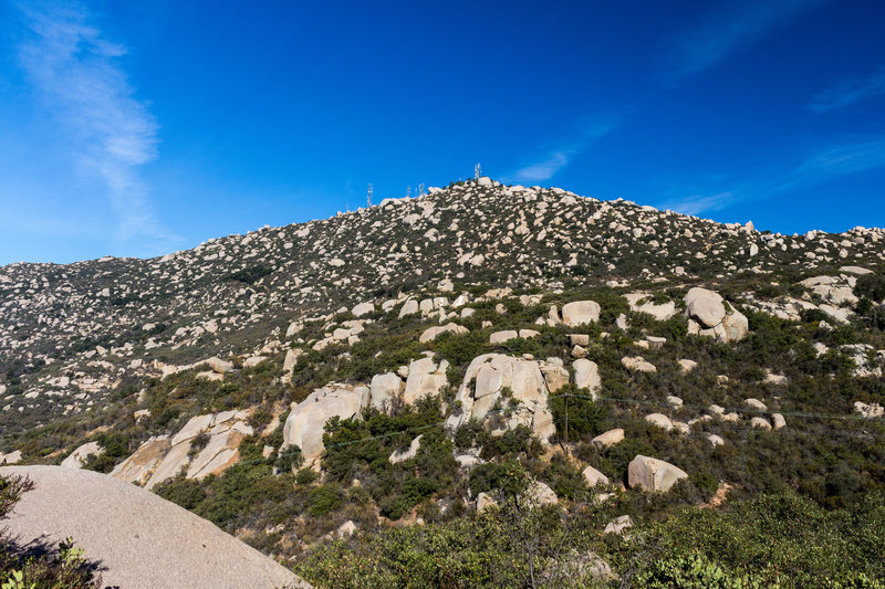 The top of Mount Woodson (and all its telecommunication equipment) from the Warren Canyon Trail