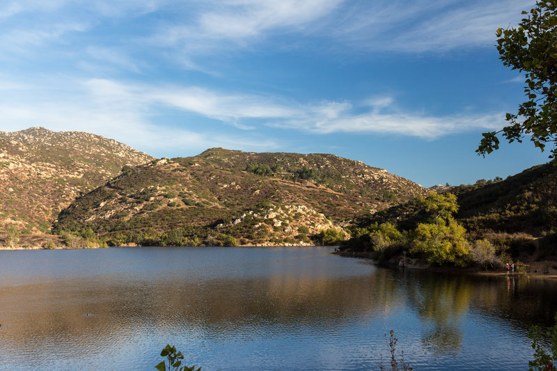 Southern shore of Lake Poway shortly before sunset