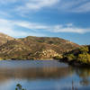 Southern shore of Lake Poway shortly before sunset