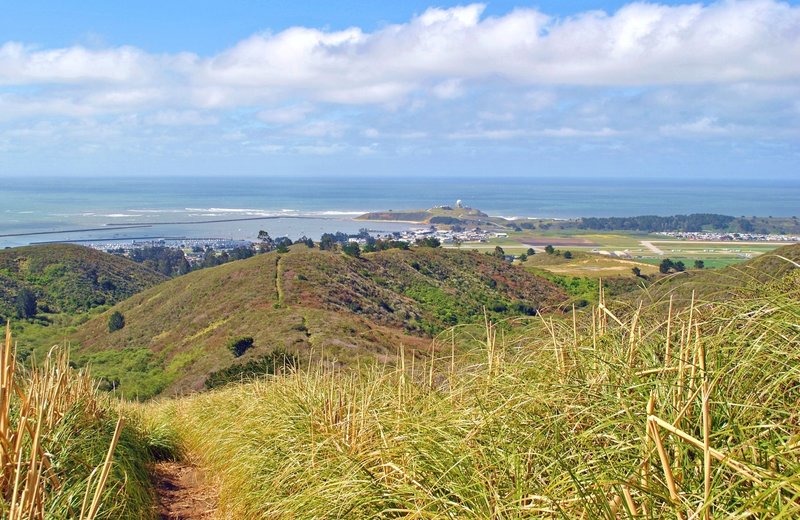 Looking down the Clipper Ridge Trail towards Pillar Point Harbor