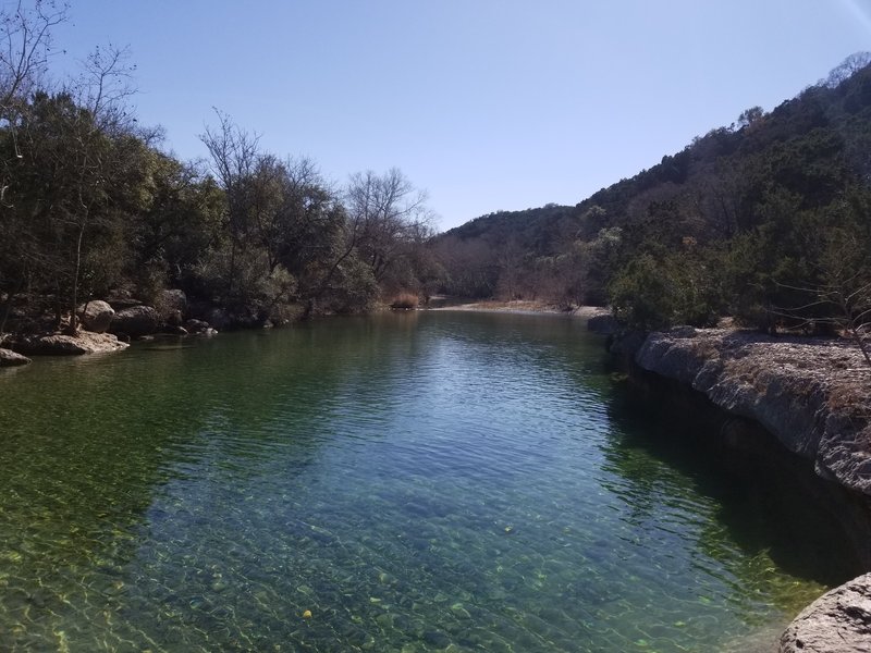 View from Sculpture Falls (wintertime). Barton creek is known for its beautiful blue-green water.