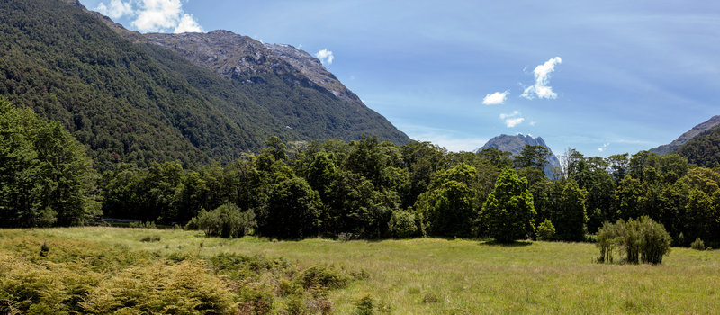 View from Glade House across the meadow up the Clinton Valley