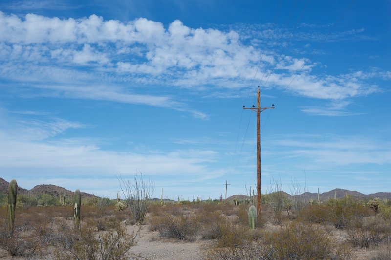 The power line corridor, which is open to hiking and horseback riding, intersects the Palo Verde at this point and heads North and South through the monument.