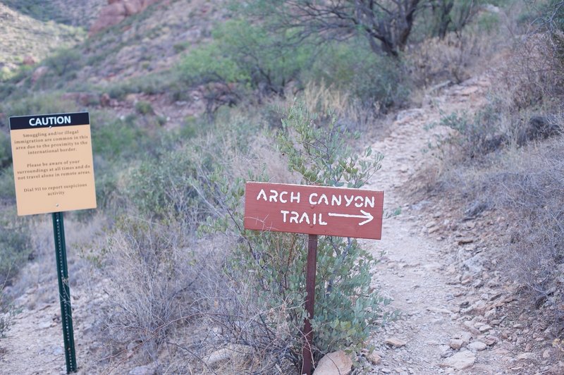 The well maintained trail ends near here.  After this, an unmaintained trail begins to climb more steeply up to the arch.