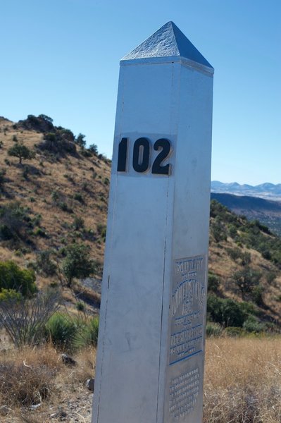 Boundary marker 102 at the US and Mexico border.
