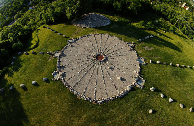 An aerial view of the Medicine Wheel in Valley City