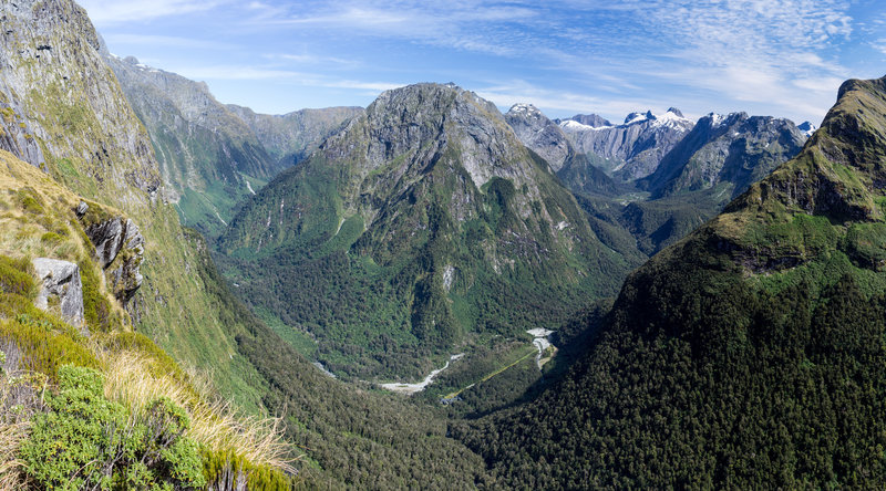 Mount Pillans and Arthur Valley from the Mackinnon Pass overlook. You can see Quinton Lodge at the bottom of the valley