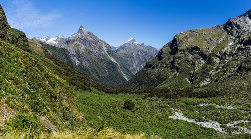 Mount Hart towering above the Arthur Valley on the descent from Mackinnon Pass