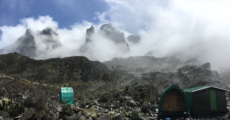 Margherita Camp 4,485 metres, great view of false summit.