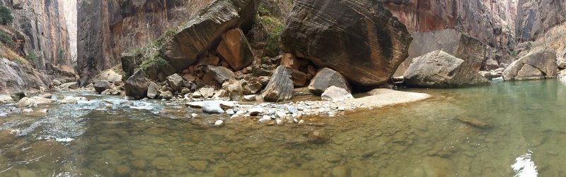 Boulders and deeper waters.