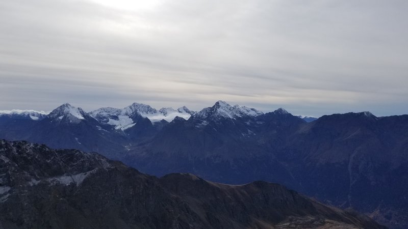 Summit view looking south toward Flute and Organ Glaciers.