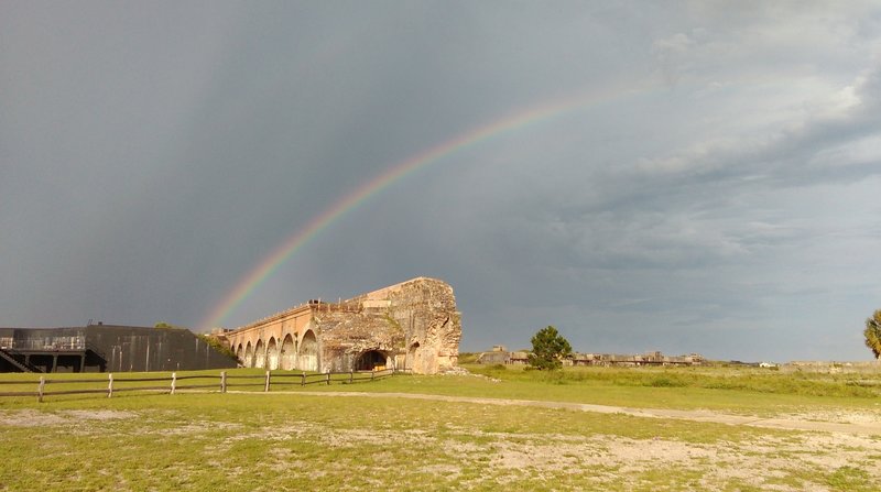 Rainbow over destroyed bastion.