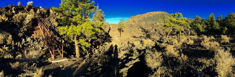 Down the staircase into the lava field at Sunset National Volcano Monument...at Sunset.