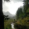 Nearly swallowed by a hail storm at the end of the Four Pass Loop.