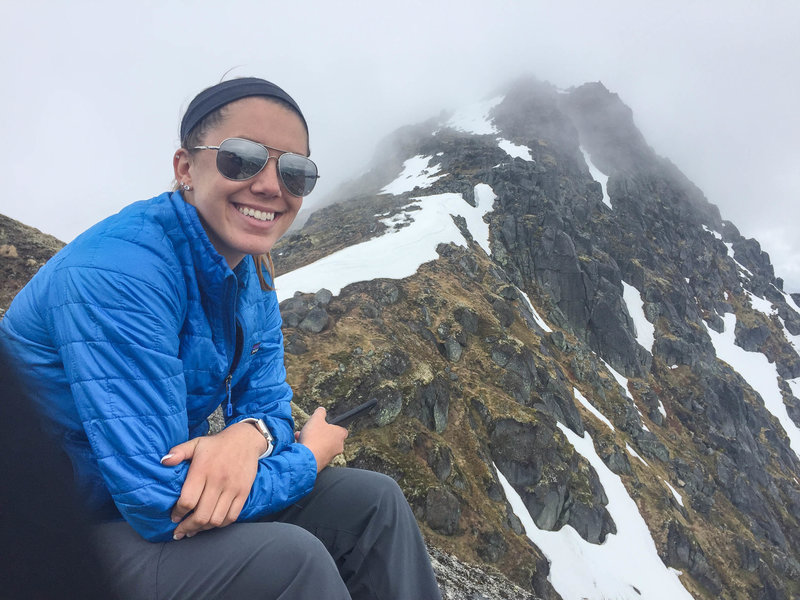 The peak about to be covered in clouds.  We stopped about 100M shy of the peak because of a very steep snow crossing...too risky to chance it.  June 18 and so still some snow issues. Another few weeks and it would be clear.