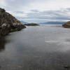 From the gravel bar forming the "H"