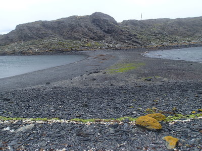 From the gravel bar forming the "H"