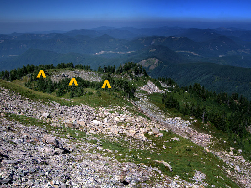 The view (and possible campsites) on upper Yocum Ridge