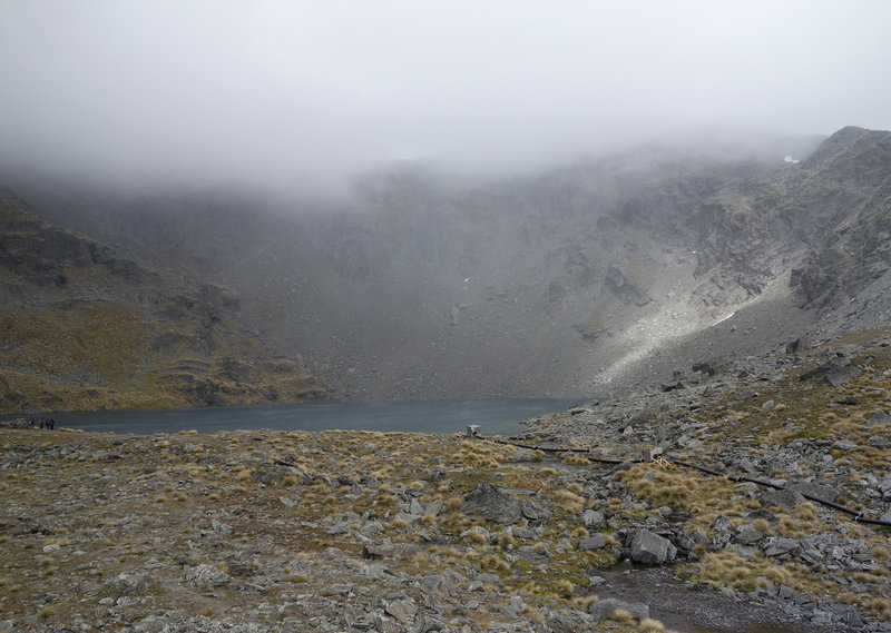 Lake Alta with water pipe being laid to feed snowmaking equipment