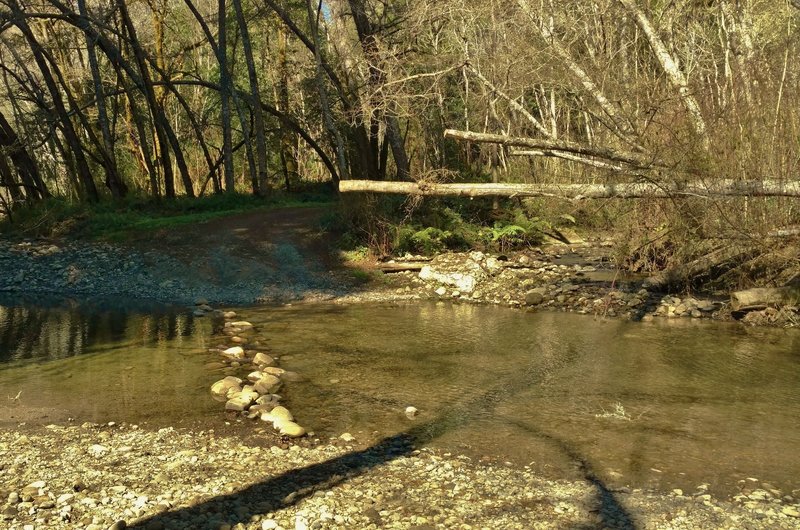 Hinckley Road crosses Soquel Creek where Hinckley Creek empties into Soquel Creek. Hinckley Creek can be seen in the upper right in this picture.