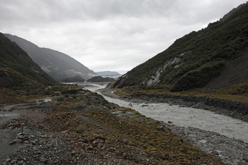 Franz Josef Glacier Valley and the Waiho River on a moody day