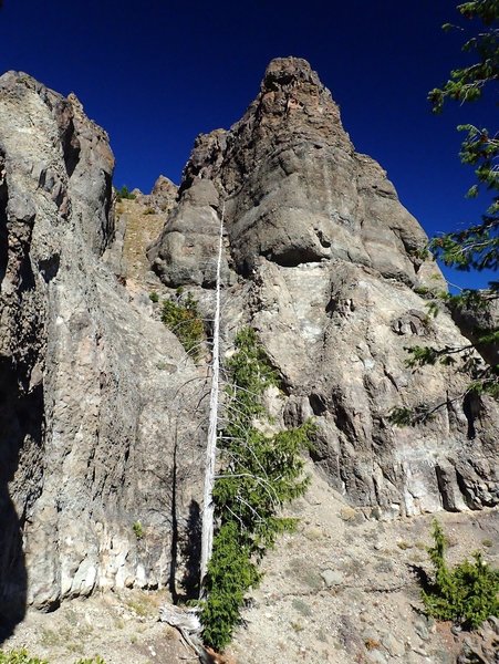 One of the volcanic spires at Standoff Point