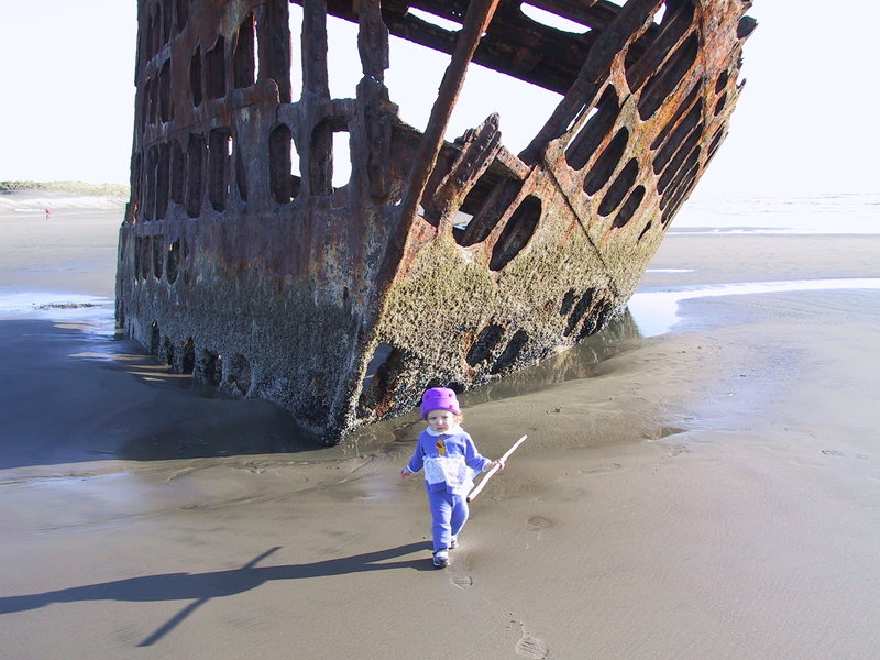 Exploring the wreckage.