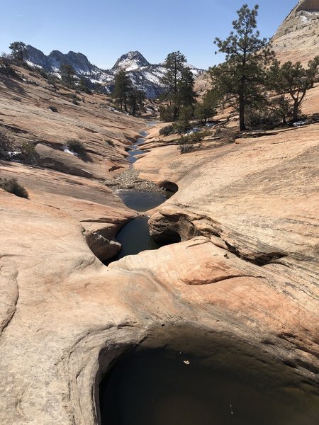 Looking down over a string of pools