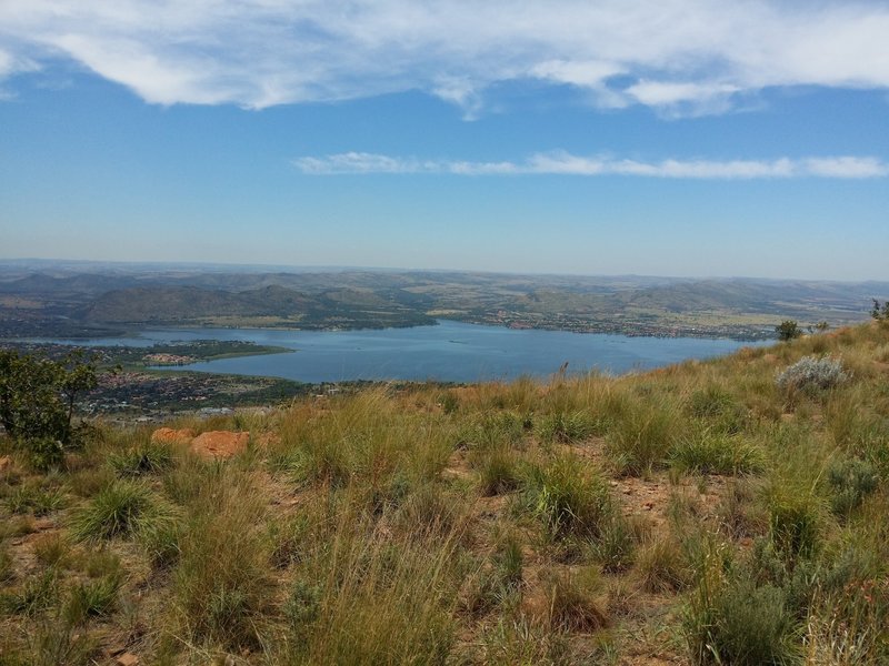 A view of the Hartebeespoort dam from the northern slopes of the Magaliesberg mountain range.