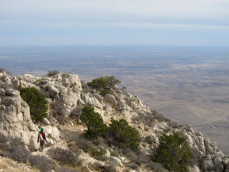 Hiker on Guadalupe Mountains National Park, Guadalupe Peak Trail.