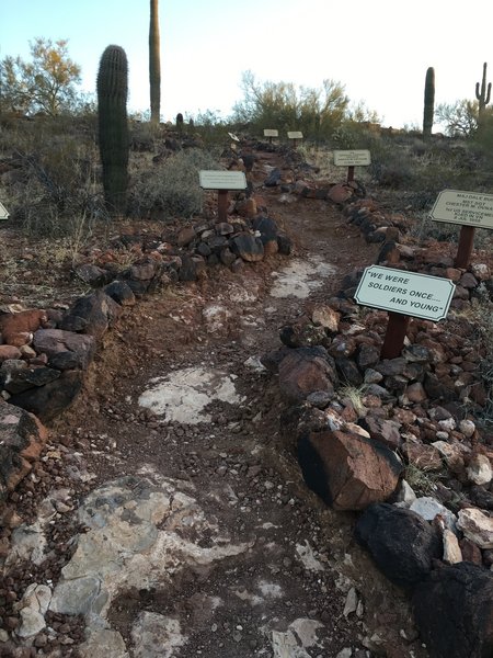 The beginning of the trail has multiple signs that give a history of the war and memorialize fallen soldiers.